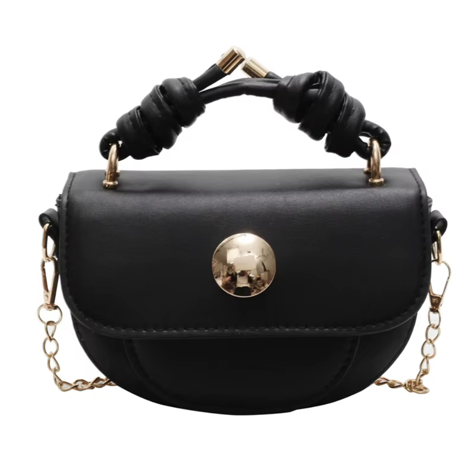 Borsa a tracolla donna con cuciture decorative e chiusura a lucchetto. Formato mini 17x7x10cm.