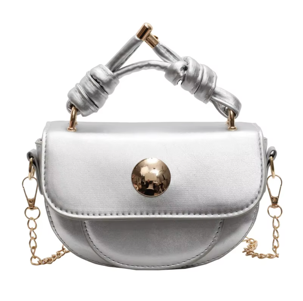 Borsa a tracolla donna con cuciture decorative e chiusura a lucchetto. Formato mini 17x7x10cm.