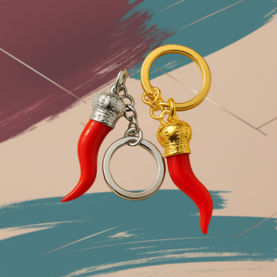 Porta chiave scaramantico corno di metallo rosso modello tipo Oro o Argento.