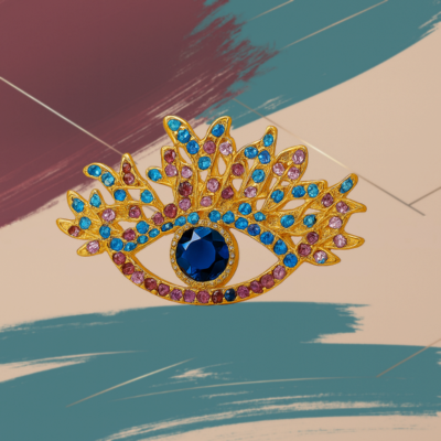 Spilla: occhio scaramantico modello diamante colorato. Portafortuna!