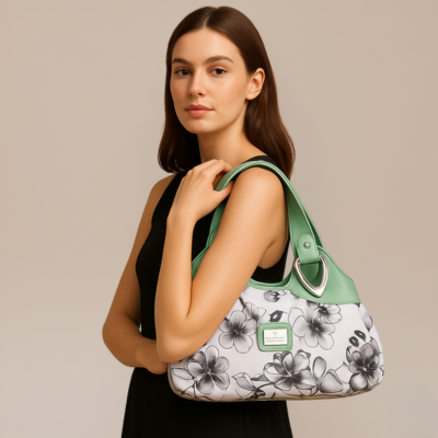 Borsa a Spalla Donna Floreale Verde e Bianco – Elegante e Capiente