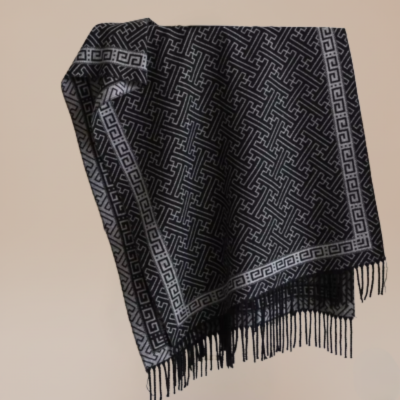Sciarpa donna 100% Cashemere, ispessita cashemere caldo. Elegante con motivo geometrico e frange.