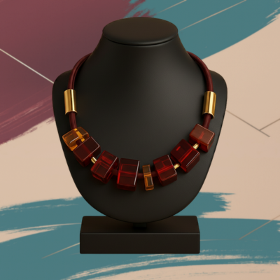 Collana Donna con Elementi Geometrici Rosso e Ambra – Stile Elegante e Moderno | ScaramanticaWeb