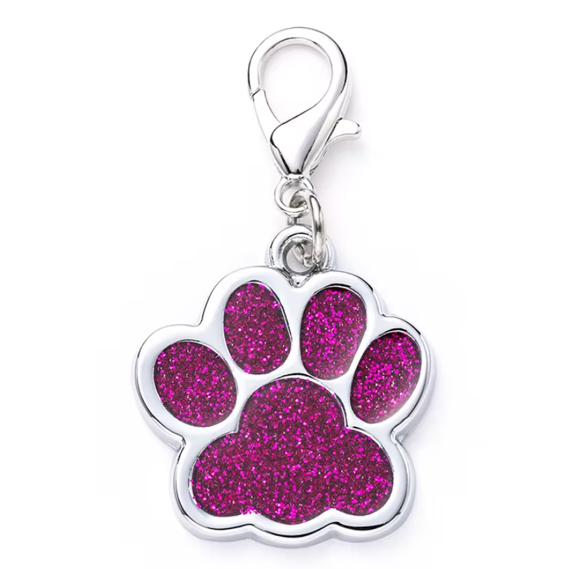 Ciondolo Zampa Glitter Argento per Cani e Gatti – Medaglietta Portafortuna