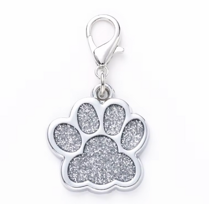 Ciondolo Zampa Glitter Argento per Cani e Gatti – Medaglietta Portafortuna