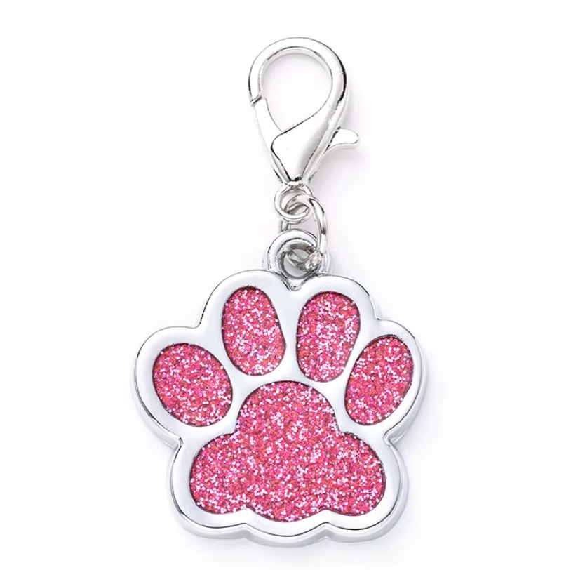 Ciondolo Zampa Glitter Argento per Cani e Gatti – Medaglietta Portafortuna