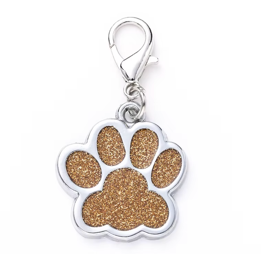Ciondolo Zampa Glitter Argento per Cani e Gatti – Medaglietta Portafortuna